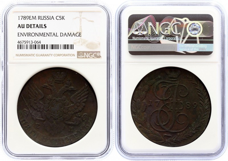 Russia 5 Kopeks 1789 EM NGC AU Details
Bit# 643; NGC AU Details Environmental D...