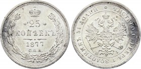 Russia 25 Kopeks 1877 СПБ НI
Bit# 154; Silver, AUNC, mint luster.