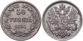 Russia - Finland 50 Pennia 1864 L
Bit# 632; Silver 2,2g.