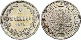 Russia - Finland 2 Markkaa 1870 S
Bit# 621; Silver 10.25g; Amazing Prooflike Surface; UNC with Beautiful Toning