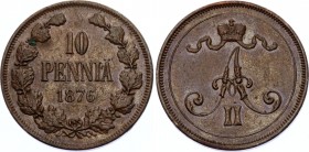 Russia - Finland 10 Pennia 1876
Bit# 656; Copper 12.45g; VF+