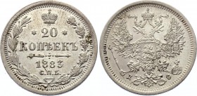 Russia 20 Kopeks 1883 СПБ ДС
Bit# 101; Conros# 146/64; Silver