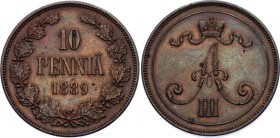 Russia - Finland 10 Pennia 1889 R
Bit# 242 R; Copper 12.61g; XF+ Amazing Coin with Astonishing Toning