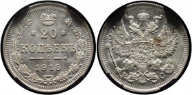 Russia 20 Kopeks 1915 ВС RNGA MS65
Bit# 117; Silver.