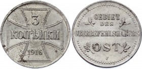 Russia 3 Kopeks 1916 J OST Military Coinage
KM# 23; Iron; Wilhelm II; AUNC.