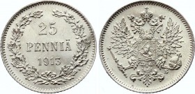 Russia - Finland 25 Pennia 1913
Bit# 419; Silver 1.28g; UNC