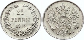 Russia - Finland 25 Pennia 1915 S
Bit# 420; Silver 1.26g; UNC