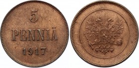 Russia - Finland 5 Pennia 1917 Without Crown
Bit# GSF4; Conros 488/28; Copper