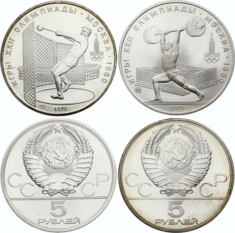 Russia - USSR Full Set of 2 Coins 1979
5 Roubles 1979; Silver; Olympics, Differ...