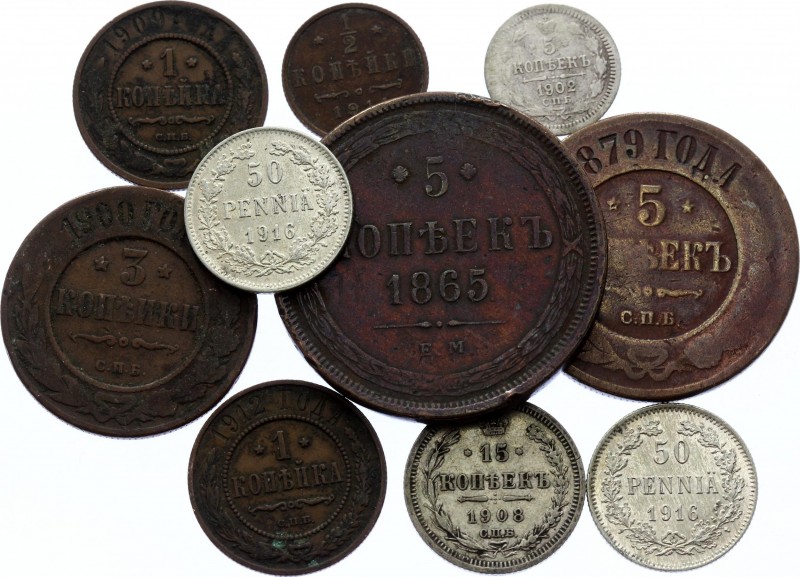 Russia Lot of 10 Coins 1865 - 1916
With Silver; Different Dates & Denominations...