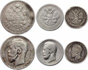 Russia Lot of 3 Coins 1896
25 Kopeks 1896, 50 Kopeks 1896*, 1 Rouble 1896*; Silver, VF.