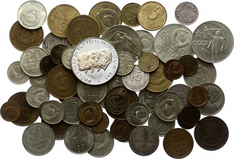 Russia - USSR Lot of 63 Coins & Medal 1923 - 1992
With Silver; Different Dates ...