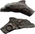 Ancient World Ancient Greece Olbia in shape of dolphin Skythia 400 - 350 BC With Letters
Cast Bronze 1.28g 22x9mm