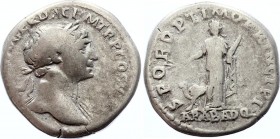 Ancient World Roman Empire Traian AR Denarius 98 - 117 A.D.
Struck circa AD 112-113. Laureate bust right, slight drapery / ARAB ADQ in exergue, Arabi...