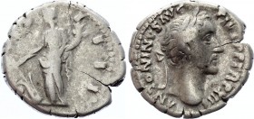 Ancient World Roman Empire Antoninus Pius AR Denarius 138 - 161 A.D.
Denarius Obv: ANTONINVSAVGPIVSPP - Laureate head right. Rev: COSIIIDESIIII - Pax...