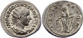 Ancient World Roman Empire Gordian III AR Antoninianus Rome Mint 241 - 243 A.D.
Silver 4.43g 22mm; RIC# 86; Obv: IMP GORDIANVS PIVS FEL AVG, radiate,...