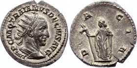 Ancient World Roman Empire Trajan Decius AR Antoninianus Rome Mint 249 - 251 A.D.
Silver 3.59g 22mm; RIC 12b; Obv: IMP C M Q TRAIANVS DECIVS AVG, radi...