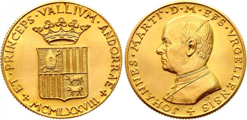 Andorra 1 Sobirana 1978 MCMLXXVIII
Fr# 2; Gold (.917), 8g. UNC. Mintage 1745 pi...