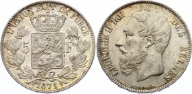 Belgium 5 Francs 1871
KM# 24; Silver; XF+/AUNC-