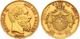 Belgium 20 Francs 1878
KM# 37; Gold (.900) 6.45g 21mm; Leopold II