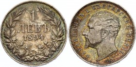 Bulgaria 1 Lev 1894
KM# 16; Silver; Ferdinand I; XF with Nice Toning