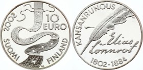 Finland 10 Euro 2002
KM# 108; Silver Proof; Elias Lönnrot