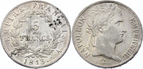 France 5 Francs 1813 A
KM# 694.1; Silver; Napoleon I; XF+