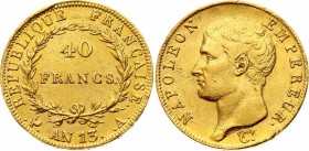 France 40 Francs 1804 AN 13 A
KM# 664.1; Napoleon I, 1804-1814. Gold (.900), 12.9g. XF.