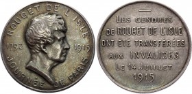 France Silver Medal 1915 Rouget de l'Isle
Claude Joseph Rouget de l'Isle (1760-1836), composer (in 1792 wrote the Marseillaise). With old collectors l...