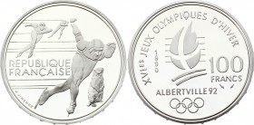 France 100 Francs 1990
KM# 980; Silver Proof; 1992 Olympics, Albertville - Speed Skating; With Original Box
