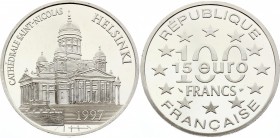 France 100 Francs / 15 Euro 1997
KM# 1176; Silver Proof; St. Nicholas Cathedrar