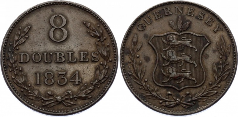 Guernsey 8 Doubles 1834
KM# 3; Copper