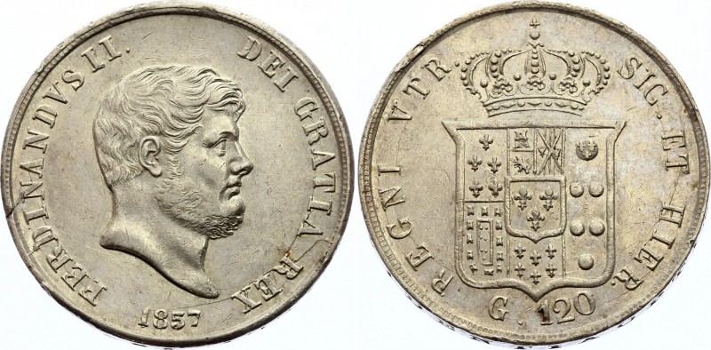 Italian States Naples 120 Grana 1857
KM# 370; Silver; Ferdinando II