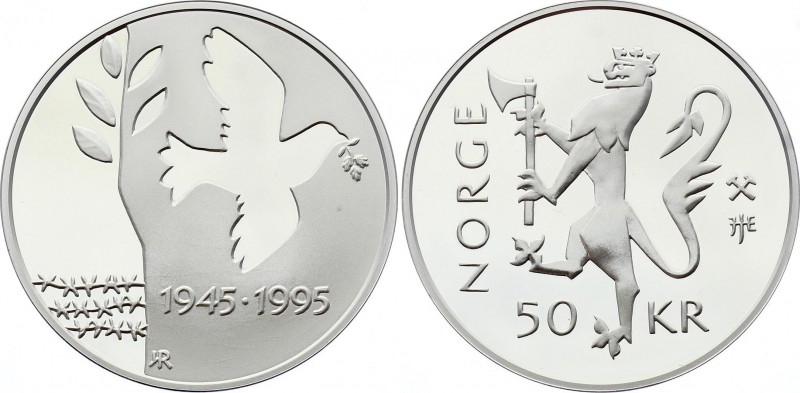 Norway 50 Kroner 1995
KM# 455; Silver Proof; 50 years since the end of World Wa...