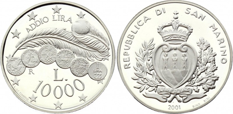 San Marino 10000 Lire 2001
KM# 437; Silver Proof; Last Lire Coinage