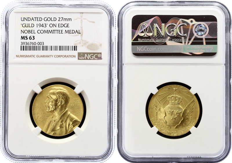 Sweden Alfred Nobel Gold Medal 1943 NGC MS63
For Physics & Chemistry. Royal Aca...