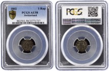 Switzerland 1 Rappen 1802 PCGS AU 58
KM# 3.1; Very rare condition for this coin
