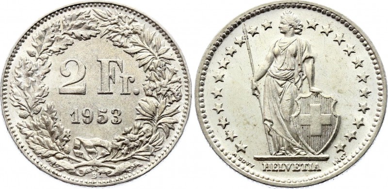 Switzerland 2 Francs 1953 B
KM# 21; Silver; UNC