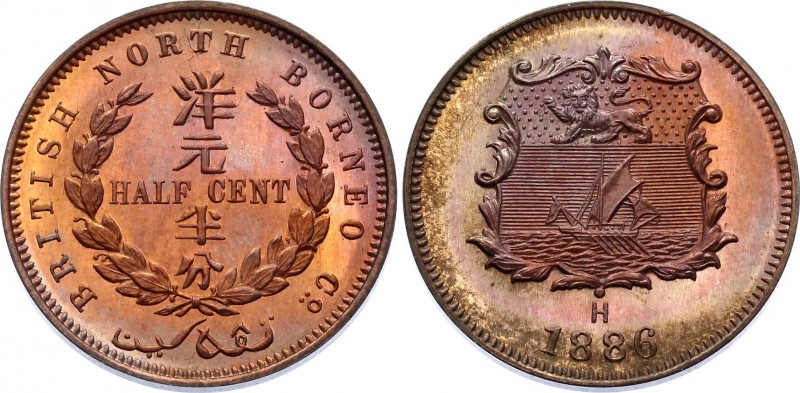 British North Borneo 1/2 Cent 1886 H PROOF
KM# 1; Proof; Beautiful UNC Coin wit...