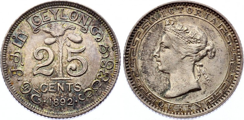 Ceylon 25 Cents 1892
KM# 95; Silver; Victoria