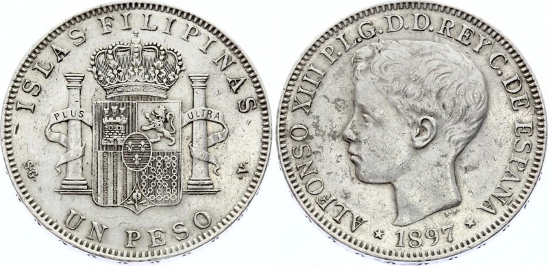 Philippines 1 Peso 1897 SVG
KM# 154; Silver; Alfonso XIII