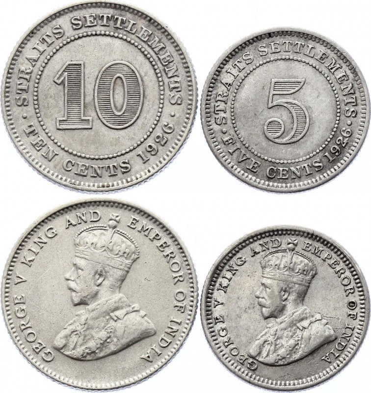 Straits Settlements Lot of 2 Coins 1926
5 & 10 Cents 1926; Silver; George V