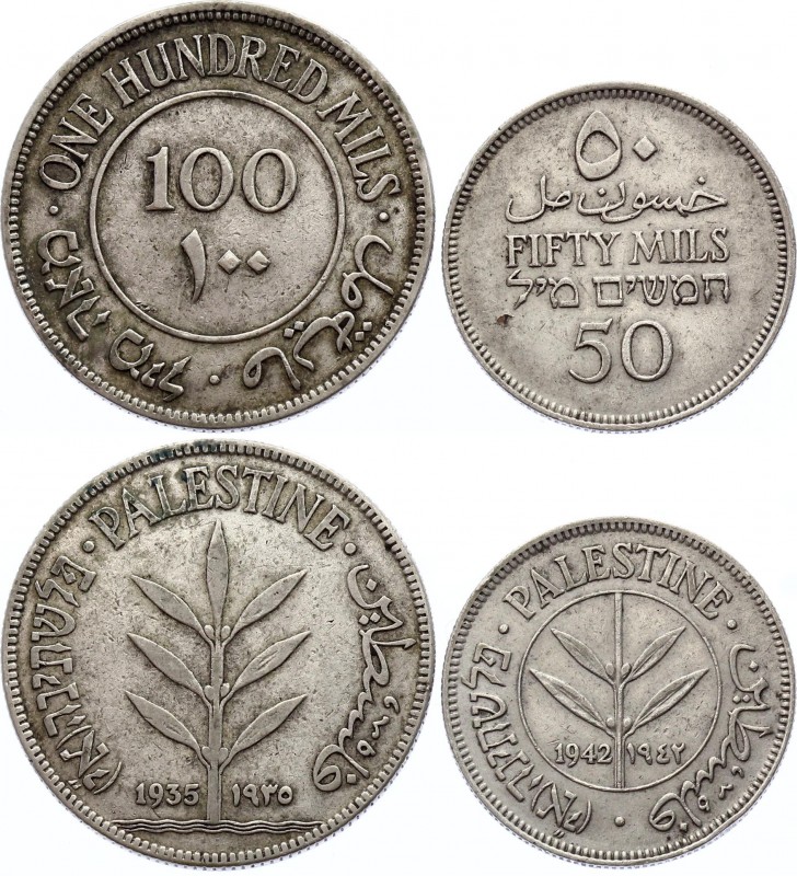 Palestine 50 Mils 1942 & 100 Mils 1935
Silver, XF. Rare coins.