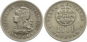 Angola 20 Centavos / 4 Macutas 1928
KM# 68; Hard to Find; Mintage 500,000; XF