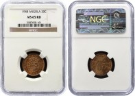 Angola 20 Centavos 1948 NGC MS 65 RD
KM# 71; Full Mint Luster