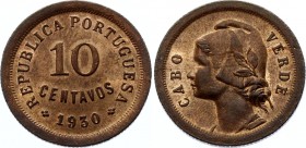 Cape Verde 10 Centavos 1930
KM# 2; UNC Beautiful Full Mint Luster