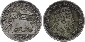 Ethiopia Gersh EE 1889 Lions Right Leg Raised! Rare!
KM# 13; Silver. VF. Rare Coin. Krause Value = 120$