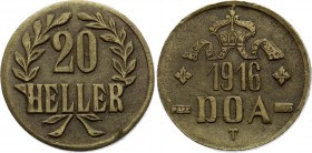 German East Africa 20 Heller 1916 T
KM# 15a; Brass; Wihelm II; Tabora Emergency Coinage; Obverse B and reverse B
