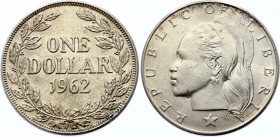 Liberia 1 Dollar 1962
KM# 18; Silver, UNC with minor damages. Rare in high grade!