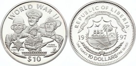 Liberia 10 Dollars 1997
KM# 309; Silver Proof; Burma Campaign